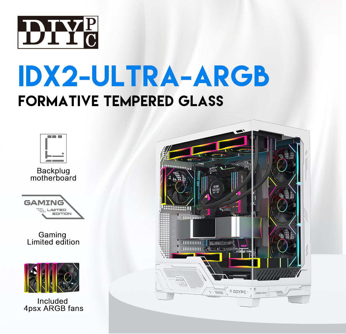 DIYPC IDX2-Ultra-ARGB Black USB3.0/Type C Tempered Glass ATX
